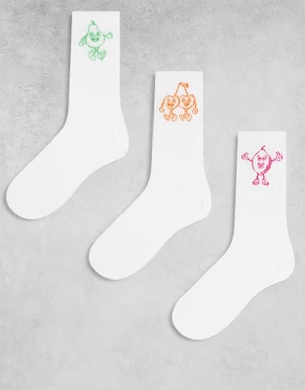 ジャック アンド ジョーンズ メンズ アンダーウェア 靴下 プリント Jack Jones 3pack fruit print socks White ホワイト
