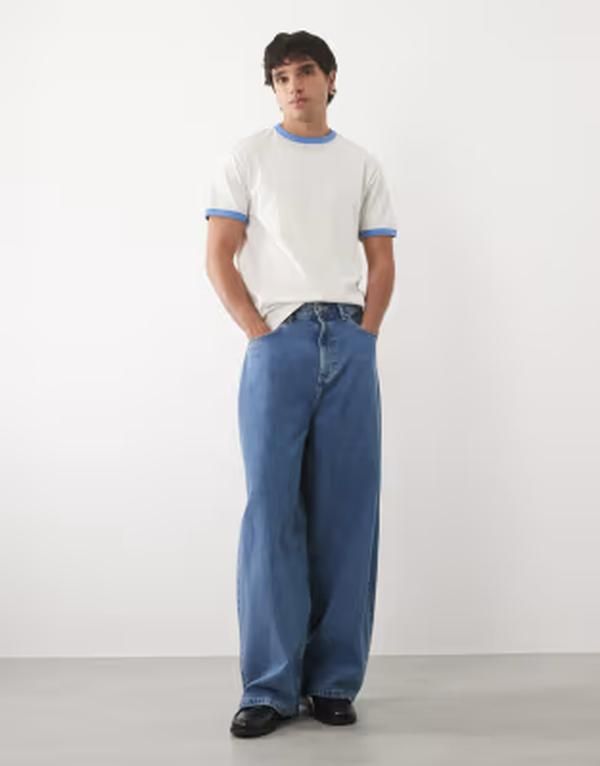 エイソス メンズ トップス Tシャツ レギュラーフィット コントラスト ASOS DESIGN regular fitshirt with contrast ringer in cream Coconut milk クリーム