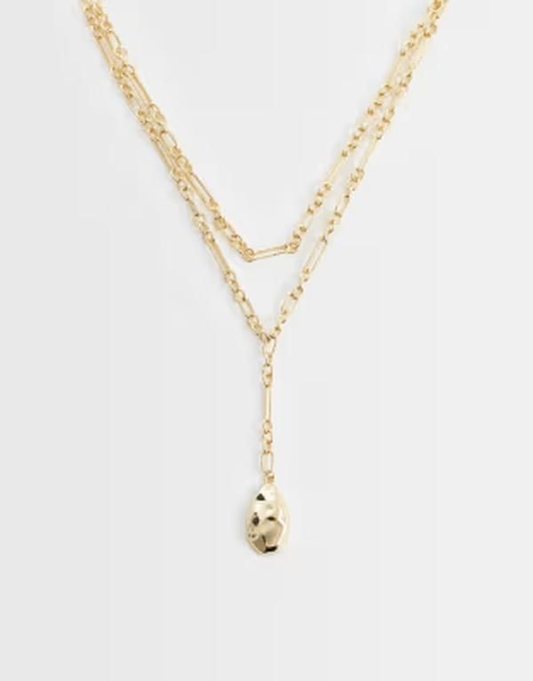 エイソス レディース アクセサリー ネックレス・チョーカー・ペンダントトップ レース ASOS DESIGN multirow chainecklace with molten pendant lariat detail tone GOLD ゴールド