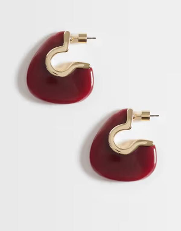 エイソス レディース アクセサリー ピアス・イヤリング ASOS DESIGN half hoop earrings with burgundy resin design tone Burgundy バーガンディ