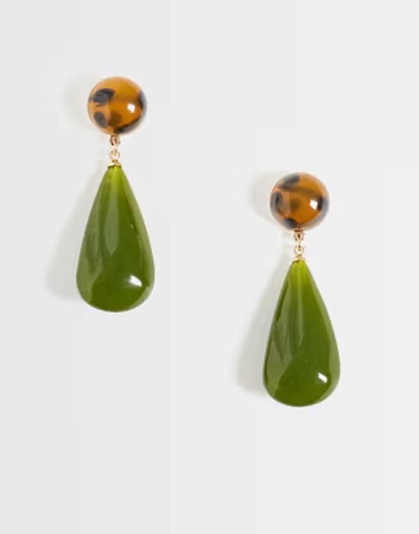 エイソス レディース アクセサリー ピアス・イヤリング ASOS DESIGN sleek pendant earrings in tortoise shell and green resin Multi マルチカラー