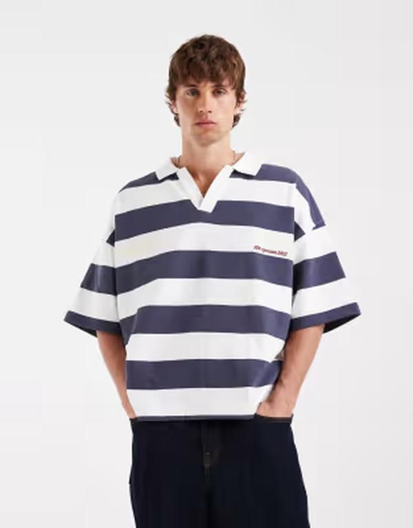 ジャック アンド ジョーンズ メンズ トップス ポロシャツ Jack Joneshort sleeve rugby top and white stripes Odyssey gray グレー