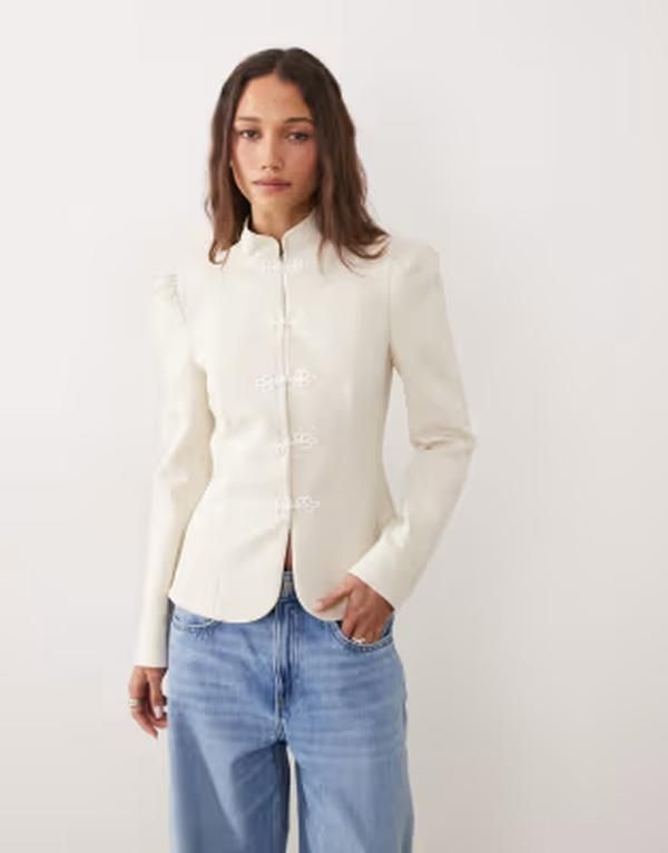 ミスセルフフリッジ レディース アウター ジャケット・ブルゾン Misselfridge tailored puff sleeve jacketin IVORY アイボリー