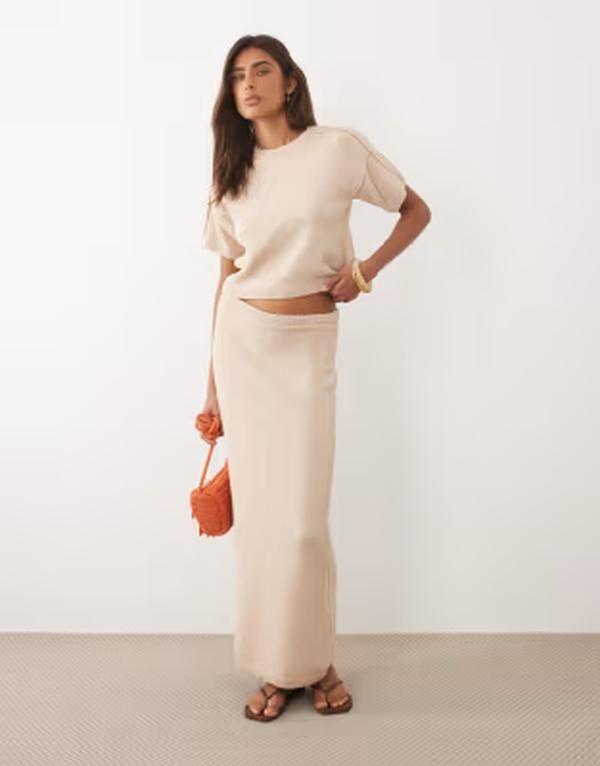 エイソス レディース ボトムスカート コットン ニット マキシ ASOS DESIGN knit cotton blend boucl maxi skirt in ecru part of a set beige ベージュ
