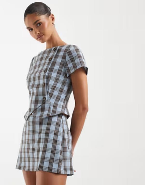 エイソス レディース ボトムスカート ASOS DESIGN tailored skort plaid Blue check ブルー