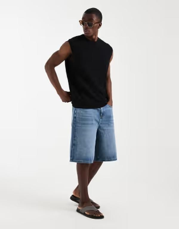 エイソス メンズ トップス ベスト ニット ASOS DESIGN relaxed knit crochetank Black ブラック