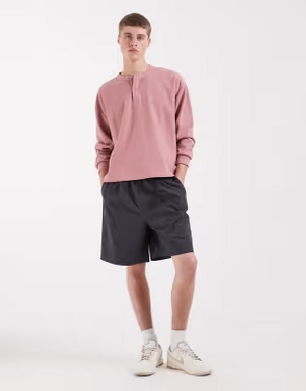 エイソス メンズ ボトムス ハーフパンツ・ショーツ ナイロン ASOS DESIGN mid length nylon jorts with belt styling CHARCOAL チャコール