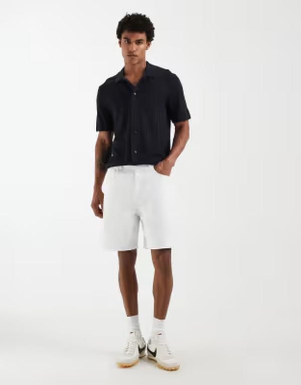 エイソス メンズ ボトムス ハーフパンツ・ショーツ コントラスト デニム ASOS DESIGN mid length denim jorts with contrastitch WHITE ホワイト 14,026円