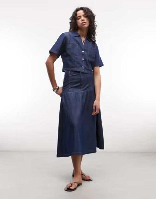 リクレイム ヴィンテージ レディース ボトムスカート デニム マキシ Reclaimed Vintage denim drop waist maxi skirt indigo part of a set Indigo インディゴ