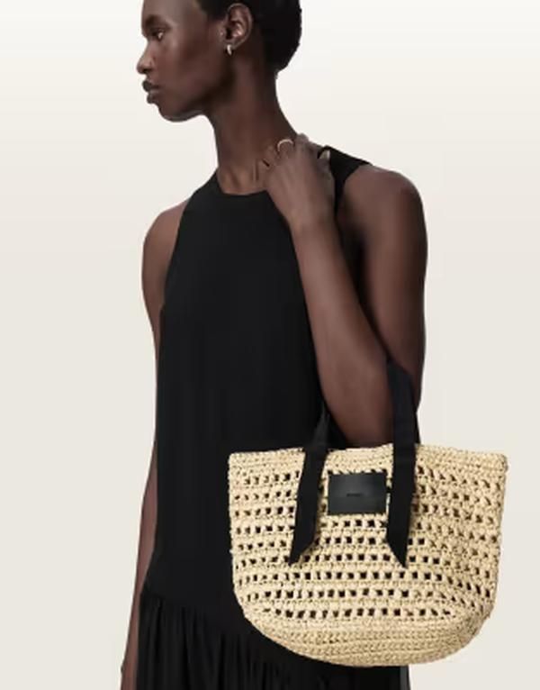 オールセインツ レディース バッグ メッシュ ロゴ AllSaints Celayne raffia woven mesh logo shoulder bag unbleached white ホワイト