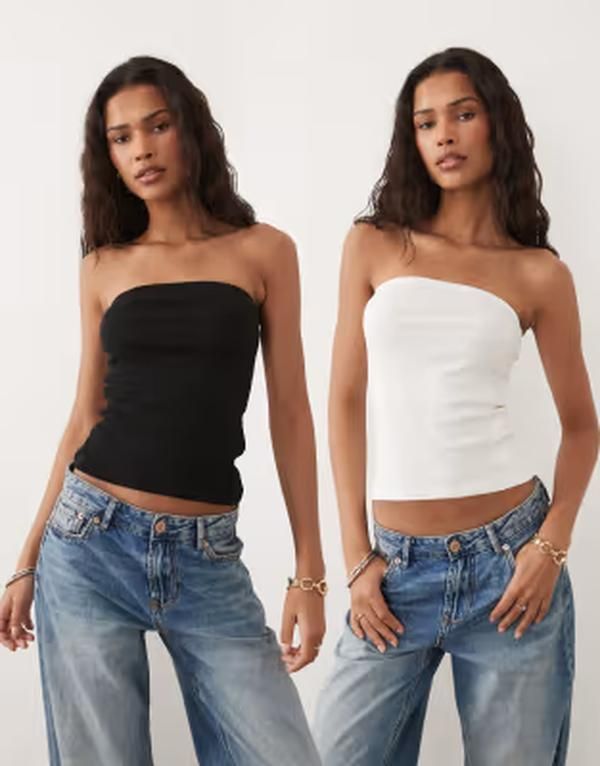 ブレーブソウル レディース トップス タンクトップ リブ Brave Soul 2 pack ribbed tube top with side split and Multi マルチカラー