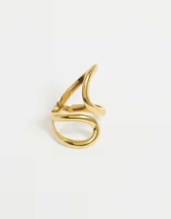 エイソス レディース アクセサリー リング Tシャツ ASOS DESIGN waterproof stainlessteel wraparound ring tone GOLD ゴールド