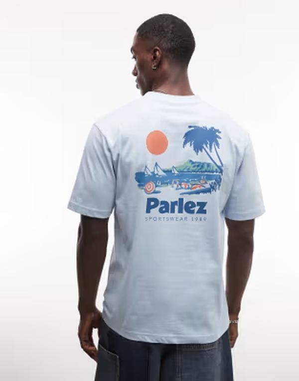 パルレ メンズ トップス Tシャツ グラフィック Parlez short sleeve willford beach back graphic Tshirt MID BLUE ブルー