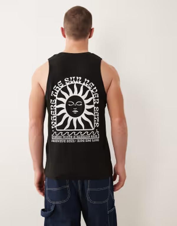 ジャック アンド ジョーンズ メンズ トップス ベスト プリント Jack Jones oversized tank with sun back print Black ブラック