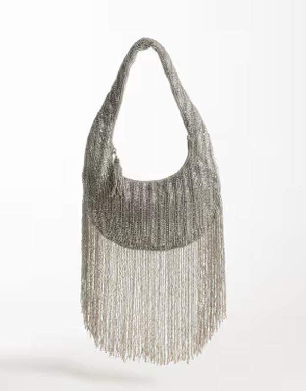 エイソス レディース バッグ ASOS DESIGN embellished tassel shoulder bag Silver シルバー