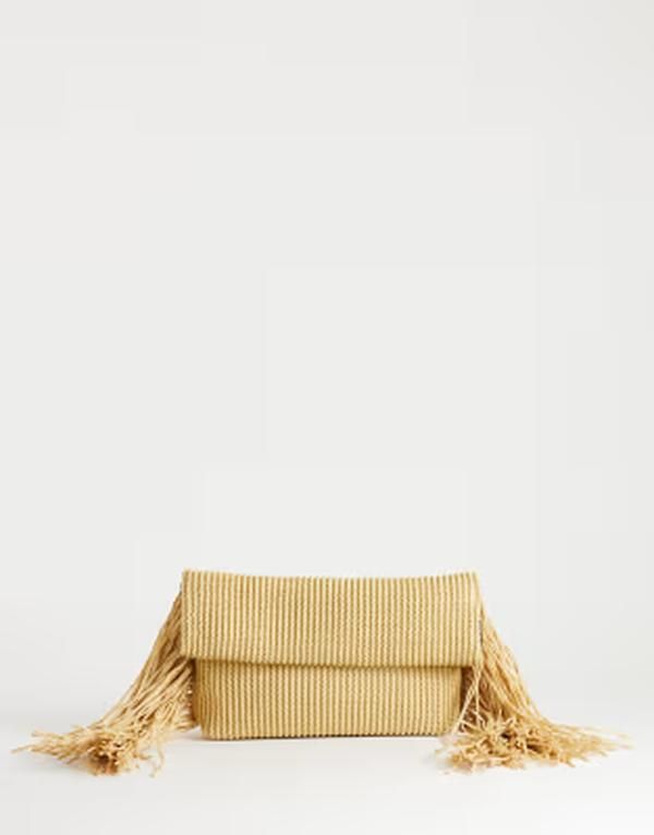 トップショップ レディース バッグ Topshop Tassel oversized weave clutch bag inatural NATURAL