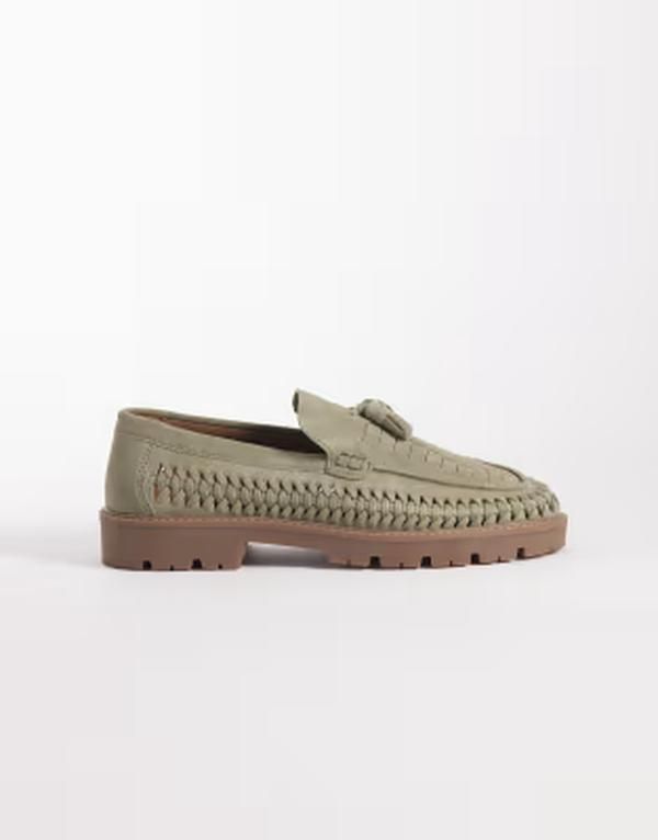 エイソス メンズ シューズ スリッポン・ローファー スエード ASOS DESIGN woven tasseloafers with cleated sole suede Khaki カーキ