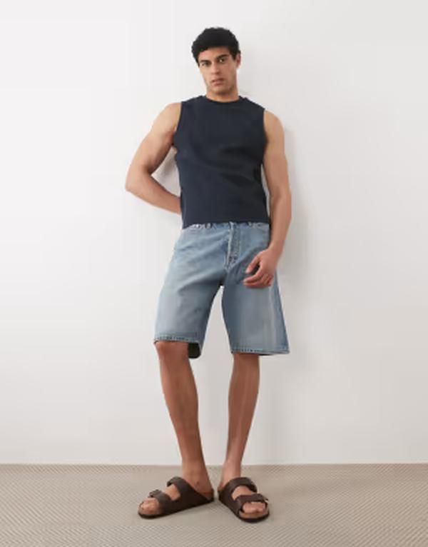 ジャック アンド ジョーンズ メンズ ボトムス ハーフパンツ・ショーツ ヴィンテージ ショートパンツ デニム Jack Jones Alex baggy denim shorts in vintage Blue Denim 761 デニム