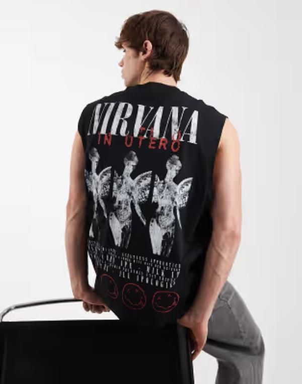 エイソス メンズ トップス ベスト プリント ASOS DESIGN oversized tank top with Nirvana print Black ブラック