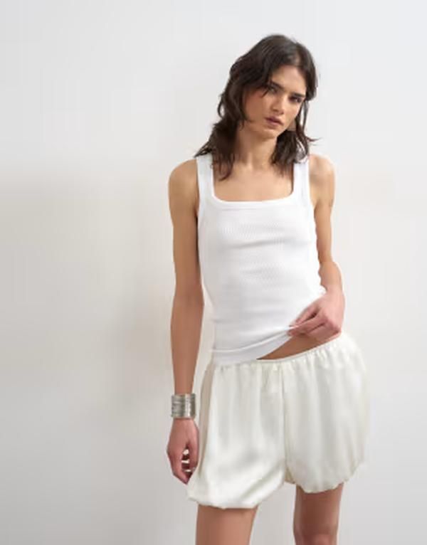 トップショップ レディース トップス ベスト リブ Topshop ribbed scoop neck tank top WHITE ホワイト