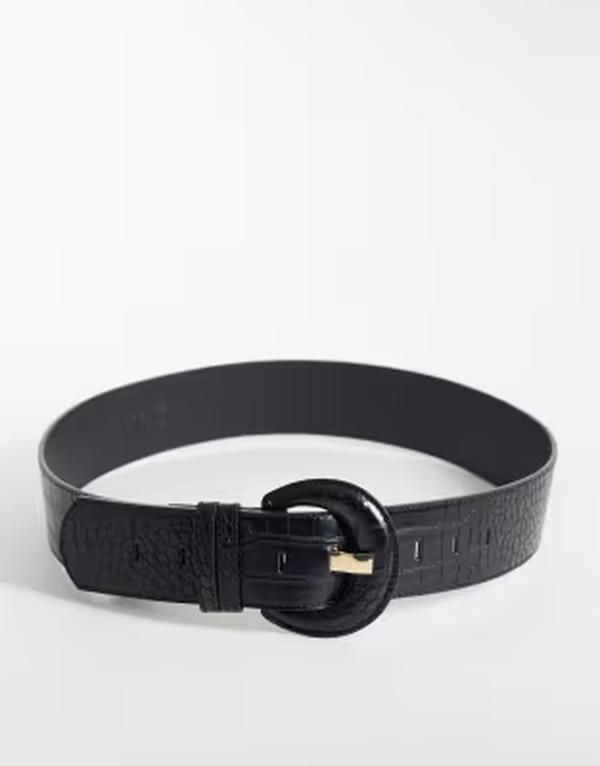 ヴェロモーダ レディース アクセサリー ベルト Vero Moda textured large round buckle belt Black ブラック