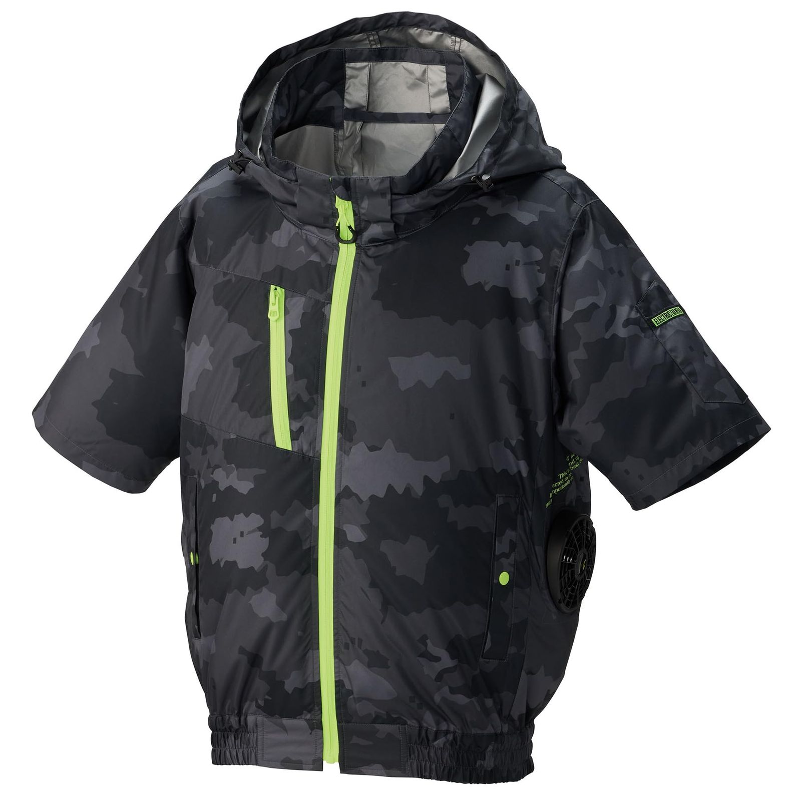 [武蔵野ユニフォーム] アタックベース 空調風神服チタンフード半袖 8845 単品 極涼 立ち襟 高衿 ストラップ付き<026-8845-ス> (JP, アルファベット, LL, 62-ミリタリーブラック) [62-ミリタリーブラック] [LL]