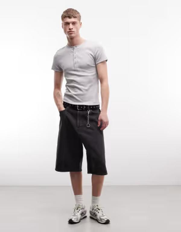 コルージョン メンズ トップス Tシャツ リブニット COLLUSION rib knit muscle fit short sleeve henley tshirt in heather Gray Heather グレー