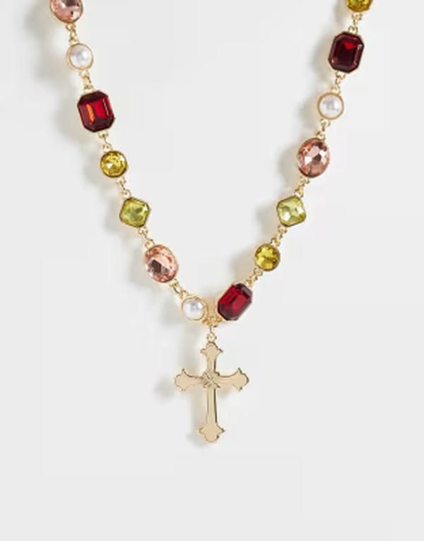 リクレイム ヴィンテージ レディース アクセサリー ネックレス・チョーカー・ペンダントトップ レース Reclaimed Vintageunisexgem stone choker necklace with pearl detail Gold ゴールド