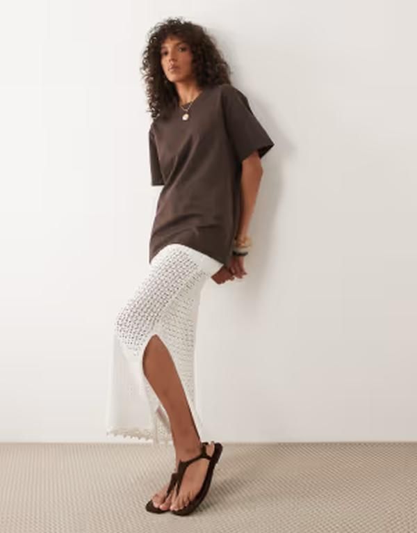 マンゴ レディース ボトムスカート Tシャツ ニット マキシ Mango Teen knit maxi skirt WHITE ホワイト