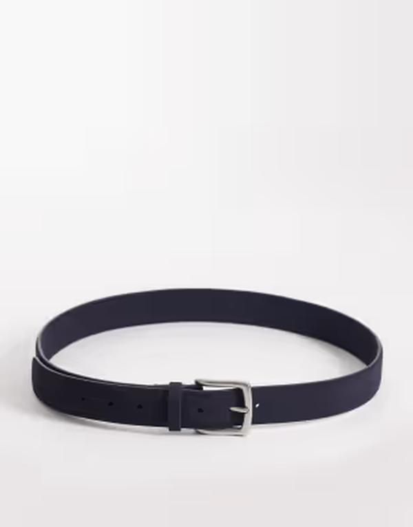エイソス メンズ アクセサリー ベルト スエード ASOS DESIGN dressy faux suede belt with silvertone buckle NAVY ネイビー