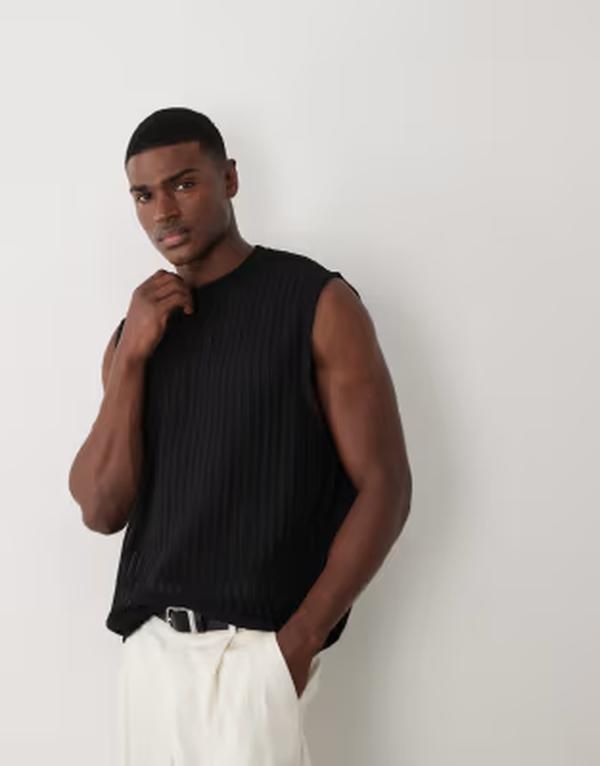 エイソス メンズ トップス ベスト ASOS DESIGN oversized tank textured fabric Black ブラック 8,174円