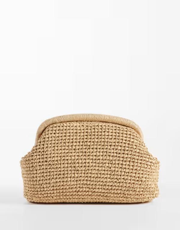 マンゴ レディース バッグ Mango raffia clutch with detatchable chain BEIGE ベージュ