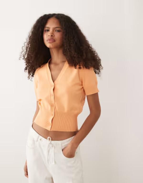 エイソス レディース アウター カーディガン Vネック ニット ASOS DESIGN fine knit vneck cardigan in peach ピーチ