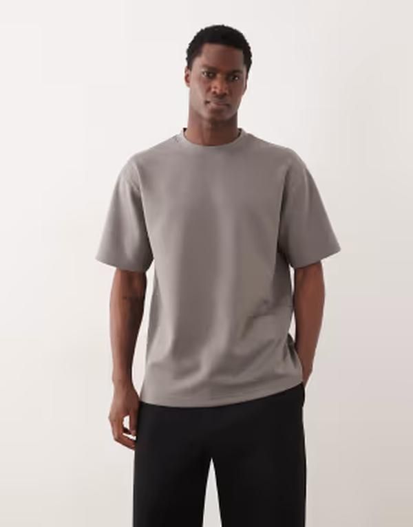 エイソス メンズ トップス Tシャツ ASOS DESIGN luxe interlock relaxed Tshirt CLIFFSIDE GRAY グレー