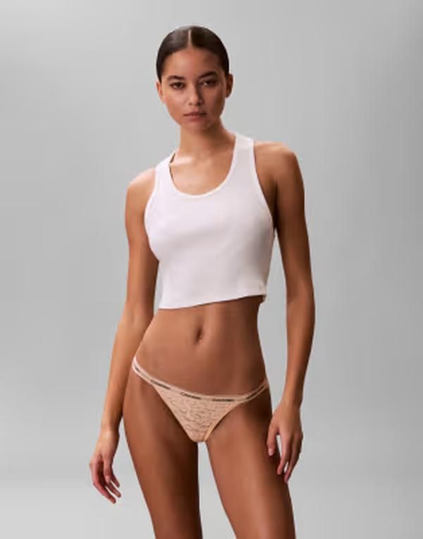 カルバンクライン レディース アンダーウェア ブリーフパンツ レース Calvin Klein Icon Lace string bikini briefs in peach bliss ピーチ