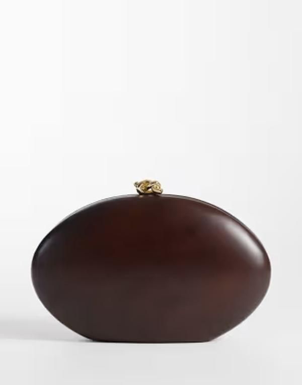 マンゴ レディース バッグ Mango 100 wood oval clutch bag with detatchable chain Wood ブラウン