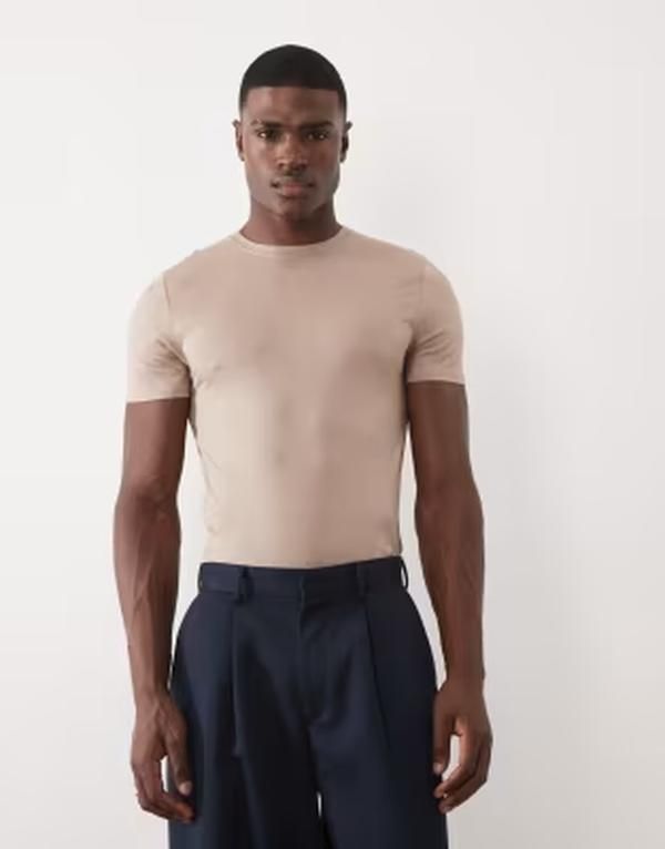 エイソス メンズ トップス Tシャツ スリムフィット コットン ASOS DESIGN Premium SUPIMA cotton slim fitshirt in stone Mocha meringue モカ