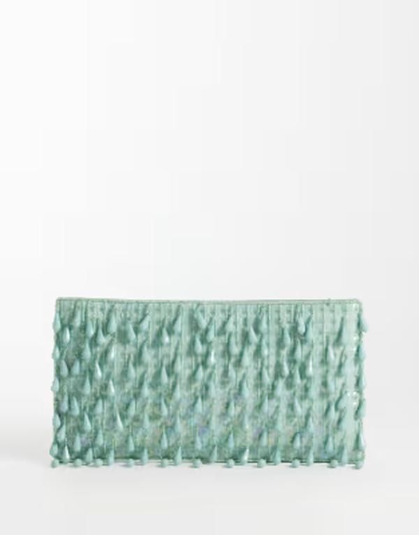 エイソス レディース バッグ ASOS DESIGN embellishedroplet zip top clutch bag in light blue ブルー