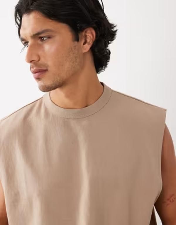 エイソス メンズ トップス ベスト コットン ASOS DESIGN breatheMAX heavyweight oversized tank cotton blend Silver Mink ミンク