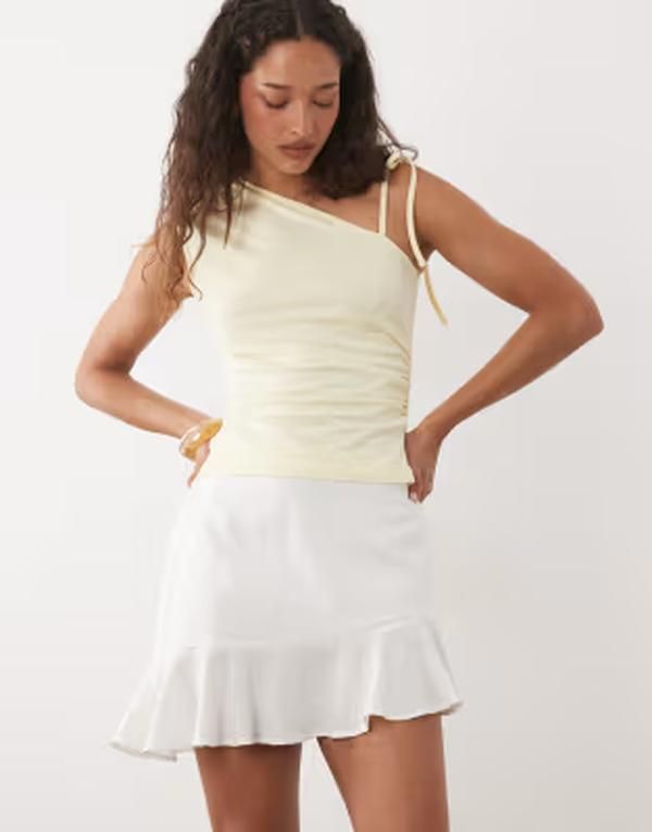マンゴ レディース ボトムスカート アシンメトリー ミニ Tシャツ リネン Mango Teen linen mix asymmetric hemini skirt WHITE ホワイト 13,125円