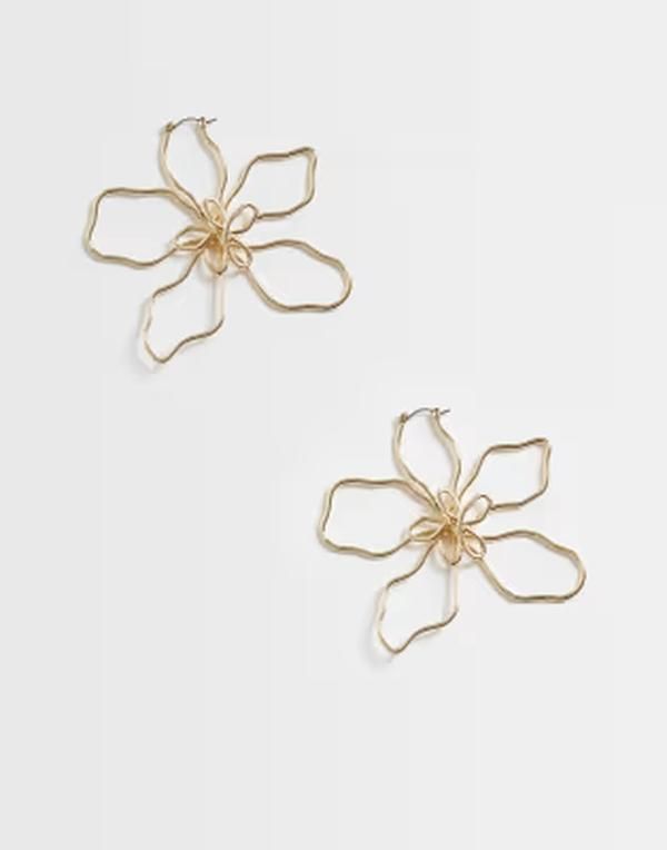 エイソス レディース アクセサリー ピアス・イヤリング フラワー柄 フラワー ASOS DESIGN earrings with large wire floral design tone GOLD ゴールド