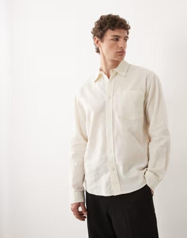 レディファインド レブル メンズ トップス シャツ リネン Redefined Rebel Angel boxy long sleeve linen mix shirt WHITE ホワイト