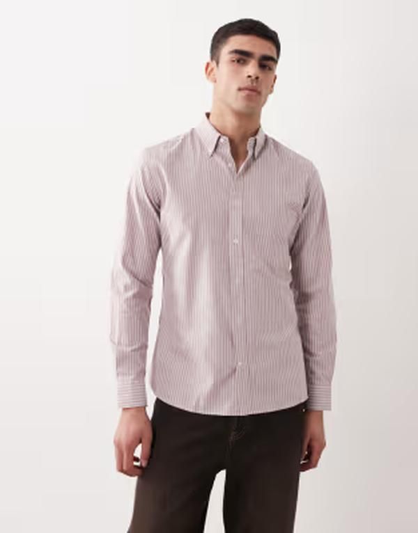 マンゴ メンズ トップス シャツ Mango classic striped long sleeve shirt RED レッド