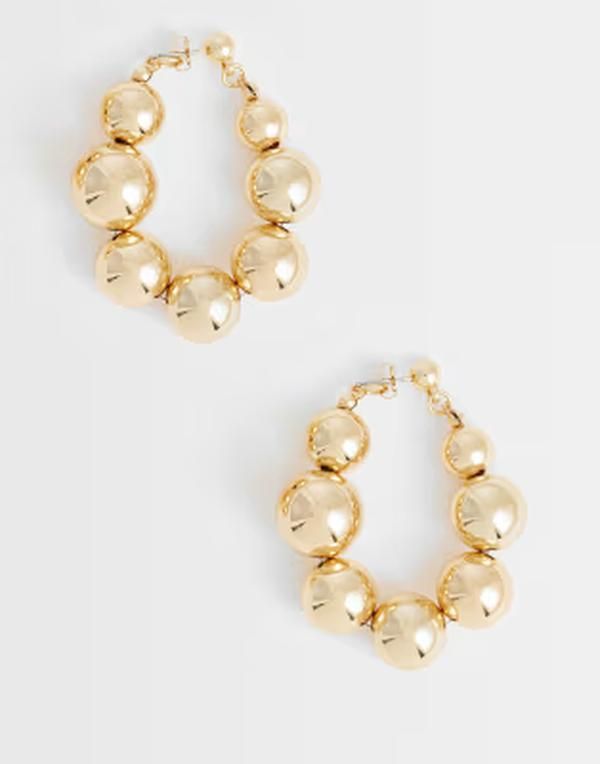 エイソス レディース アクセサリー ピアス・イヤリング ASOS DESIGN hoop earrings with ball design tone GOLD ゴールド