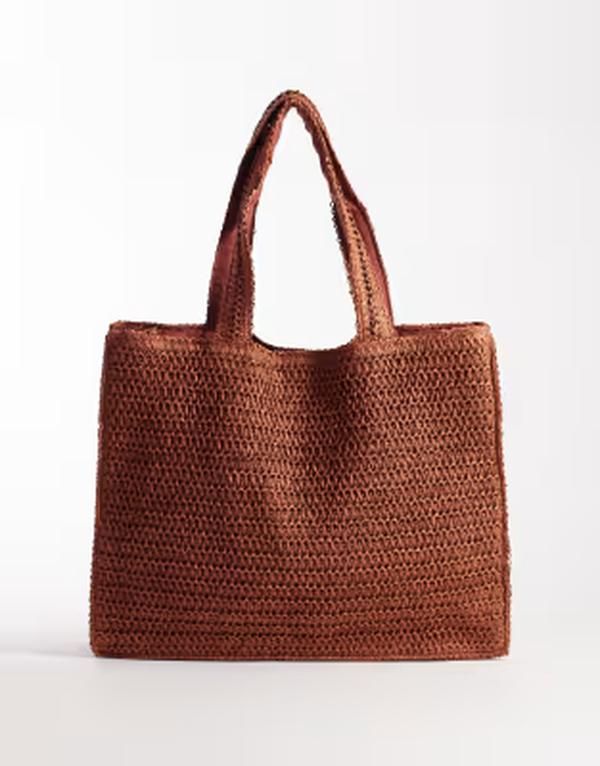 サウスビーチ レディース バッグ South Beach shoulder straw beach tote bag in rusty ORANGE オレンジ