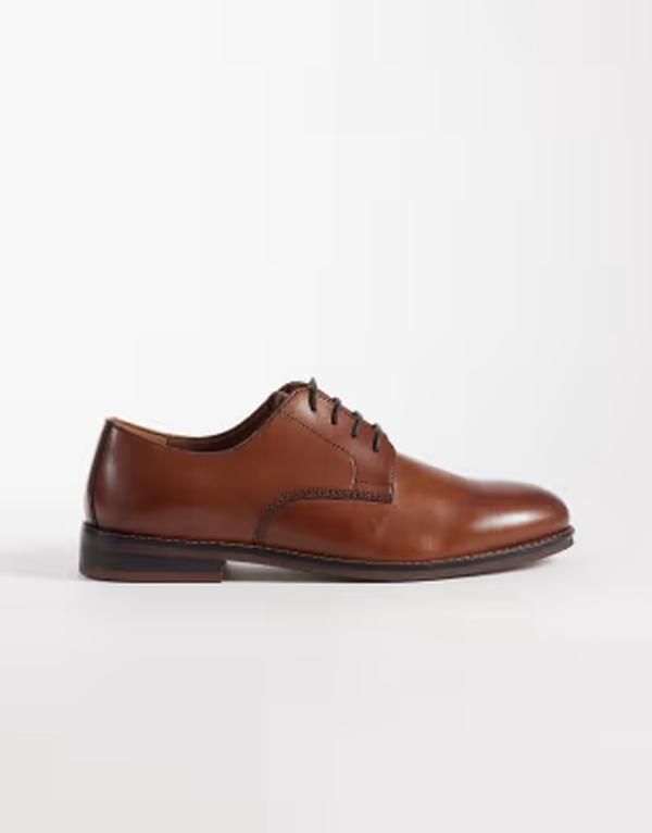 エイソス メンズ シューズ オックスフォード ダービー レース レザー ASOS DESIGN lace up derby shoes with natural soles in tan leather TAN タン