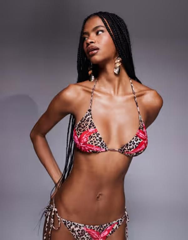 キャンディーパンツ レディース 水着 トップのみ フラワー柄 プリント フラワー Candypants leopard print floral triangle bikini top BROWN ブラウン
