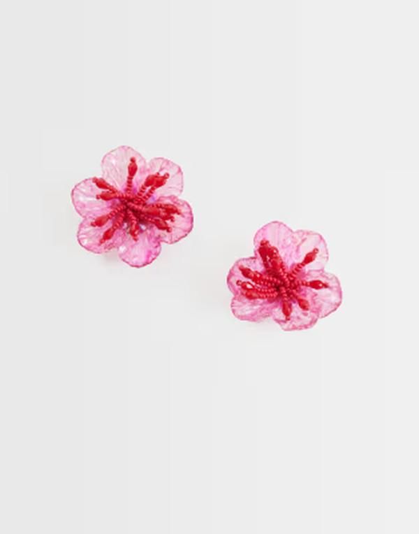 アクセサライズ レディース アクセサリー ピアス・イヤリング Accessorize beaded hibiscus flower earrings Bright pink ピンク