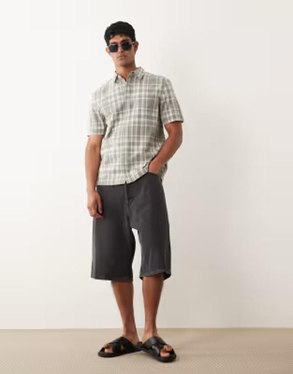 エイソス メンズ トップス シャツ レギュラーフィット ASOS DESIGN regular fit check shirt Khaki カーキ