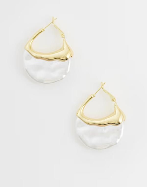 エイソス レディース アクセサリー ピアス・イヤリング ASOS DESIGN hoop earrings with pearlescent finish tone GOLD ゴールド